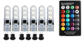6-pack T10 RGB LED-lampor med hållare & fjärrkontroll